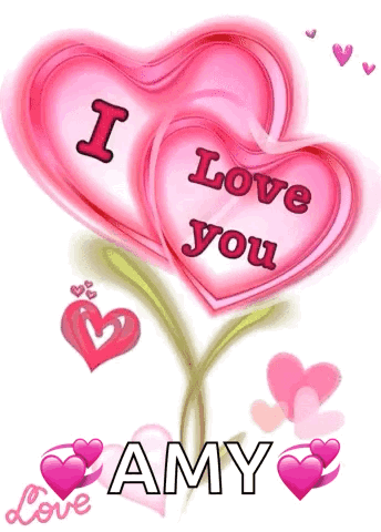 A Pink Heart With The Words " I Love You Amy " Written On It GIF