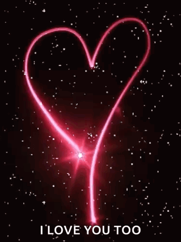 A Pink Heart With The Words `` I Love You Too '' Written On It . GIF