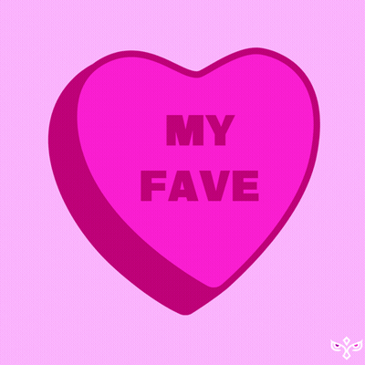 A Pink Heart With The Words My Fave Written On It GIF