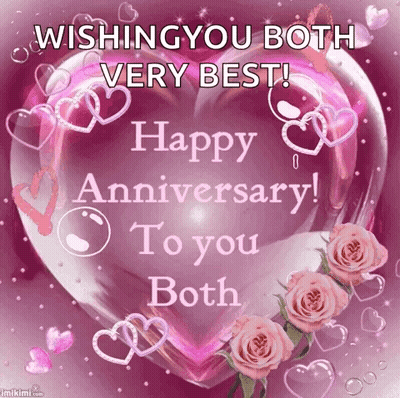 A Pink Heart With The Words Wishing You Both Very Best ! Happy Anniversary To You Both GIF