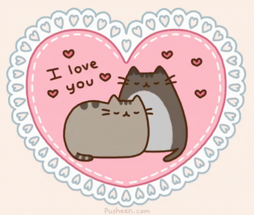 A Pink Heart With Two Cats And The Words I Love You GIF