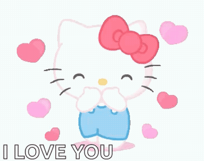 A Pink Hello Kitty With A Bow On Her Head And Hearts Around Her Says I Love You GIF