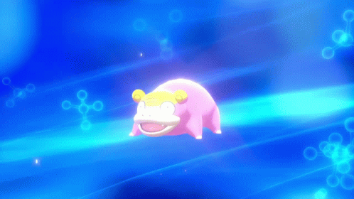A Pink Hippopotamus With A Yellow Head Is Floating In The Water GIF
