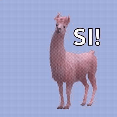 A Pink Llama Is Standing Next To The Word Si GIF