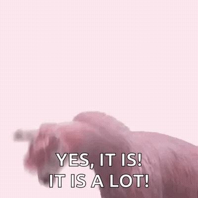 A Pink Llama With The Words `` Yes , It Is ! It Is A Lot ! '' On A Pink Background . GIF