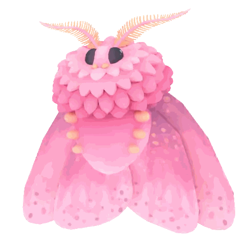 A Pink Moth With A White Background And Yellow Wings Sticker