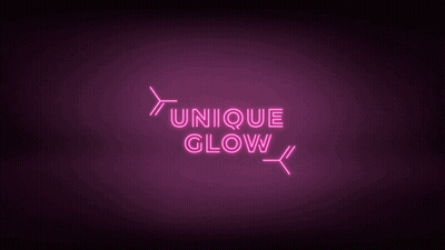 A Pink Neon Sign That Says Unique Glow GIF