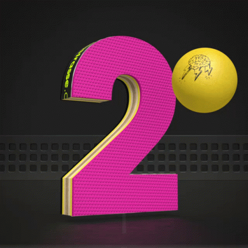 A Pink Number 2 With A Yellow Ball On Top GIF