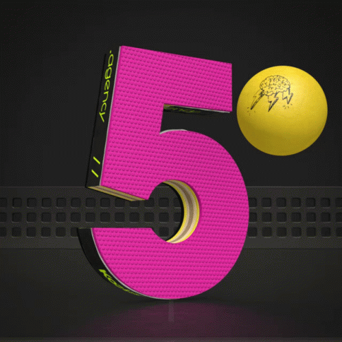 A Pink Number 5 With A Yellow Tennis Ball On It GIF