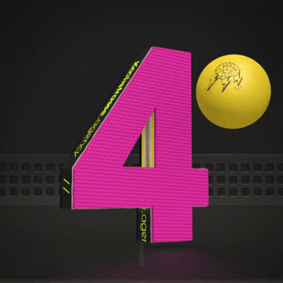 A Pink Number Four With A Yellow Ball And A Pencil GIF