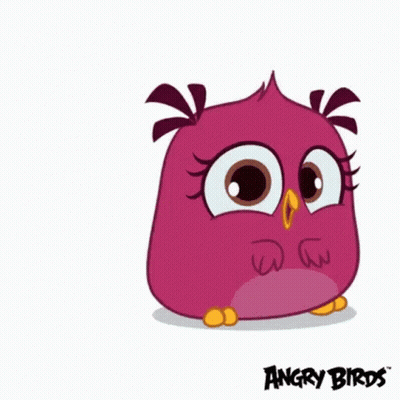 A Pink Owl From The Angry Birds Video Game Is Standing Next To A Green Bubble . GIF