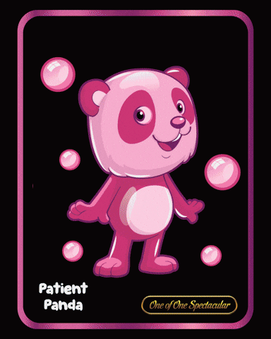 A Pink Panda Bear Is Surrounded By Pink Bubbles And Says " Patient Panda " On The Bottom GIF