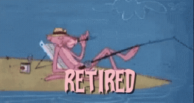 A Pink Panther Is Fishing And Smoking A Cigarette With The Words Retired Above Him GIF