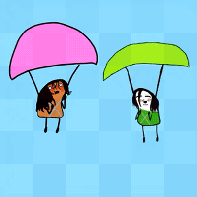 A Pink Parachute And A Green Parachute Are Shown In A Cartoon GIF