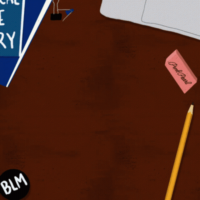 A Pink Pearl Eraser Sits On A Desk Next To A Spiral Notebook GIF