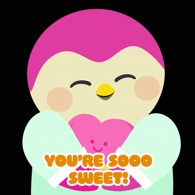 A Pink Penguin Holding A Heart With The Words You 'Re Sooo Sweet GIF