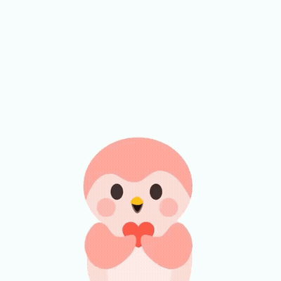A Pink Penguin Is Holding A Large Red Heart On Its Head GIF