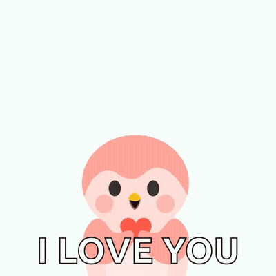 A Pink Penguin Is Surrounded By Red Hearts And The Words I Love You GIF