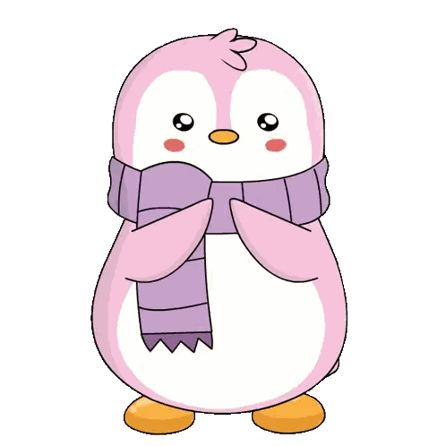 A Pink Penguin Wearing A Purple Scarf And Gloves Sticker