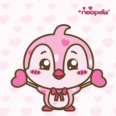 A Pink Penguin With Hearts On Its Wings And The Word Neopets In The Corner GIF
