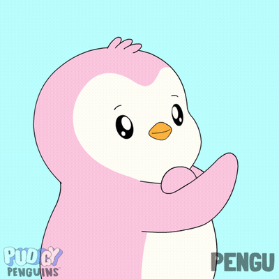 A Pink Penguin With The Words Pudgy Penguins Below It GIF