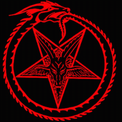 A Pink Pentagram With A Dragon In The Center And A Goat In The Middle GIF