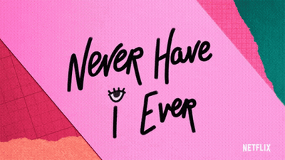 A Pink Piece Of Paper With The Words " Never Have I Ever " Written On It GIF