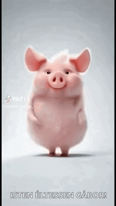 A Pink Pig Is Standing On Its Hind Legs With Its Arms Outstretched . GIF