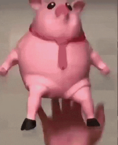 A Pink Pig Wearing A Red Tie And Black Shoes Is Dancing GIF