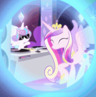 A Pink Pony With A Crown On Her Head Stands Next To Another Pony GIF