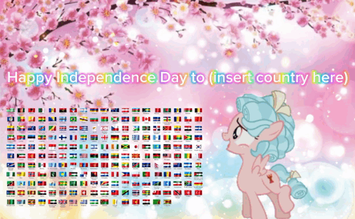 A Pink Pony With The Words Happy Independence Day To Insert Country Here On The Bottom GIF