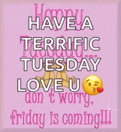 A Pink Poster That Says Have A Terrific Tuesday Love U Don T Worry Friday Is Coming !!! GIF