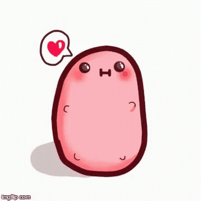 A Pink Potato With A Heart In A Speech Bubble On Its Head . GIF