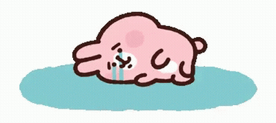 A Pink Rabbit Is Crying And Laying On The Ground In A Puddle Of Water . GIF