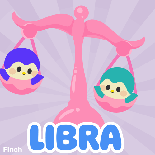 A Pink Scale With Two Penguins On It And The Word Libra GIF