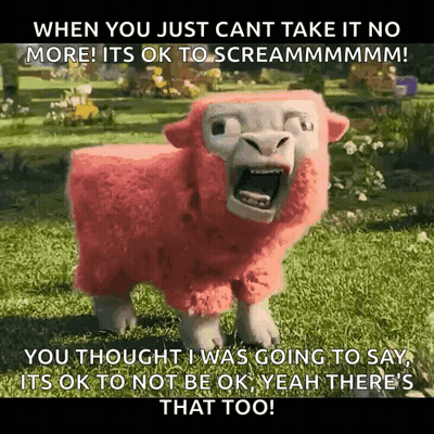 A Pink Sheep With Its Mouth Open Is Screaming In A Field GIF