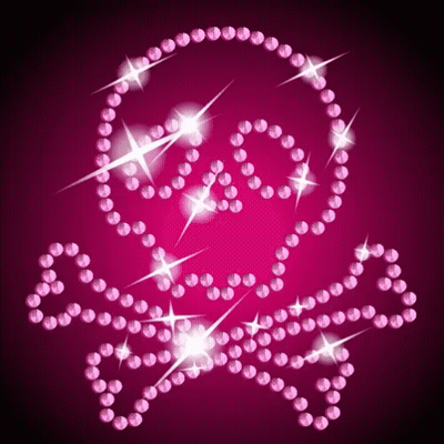 A Pink Skull And Crossbones Made Of Pink Pearls GIF