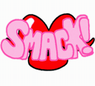 A Pink Smack Logo With A Red Heart GIF