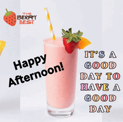 A Pink Smoothie With A Straw And A Strawberry On It GIF