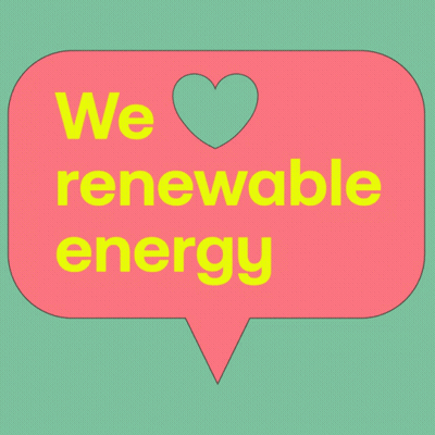 A Pink Speech Bubble That Says We Renewable Energy With A Heart In The Middle GIF