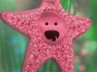 A Pink Starfish With A Smile On Its Face Is Swimming In The Ocean . GIF