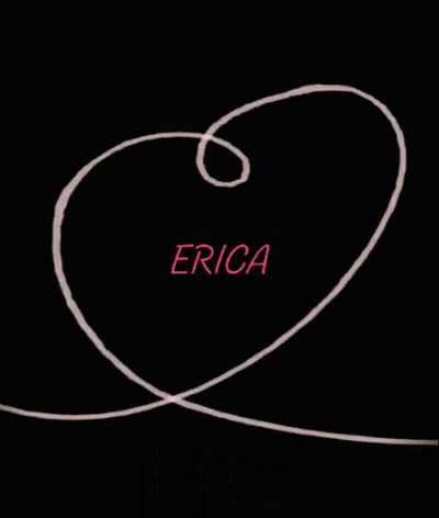 A Pink Swirl With The Name Erica On A Black Background GIF