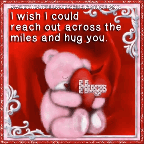 A Pink Teddy Bear Holding A Red Heart With The Words Sweetheart I Love You So Much GIF