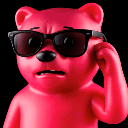 A Pink Teddy Bear Wearing Black Sunglasses Scratches His Eye GIF