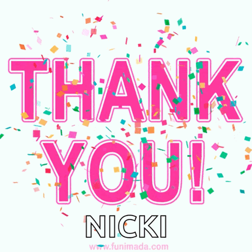 A Pink Thank You Card For Nicki With Confetti GIF