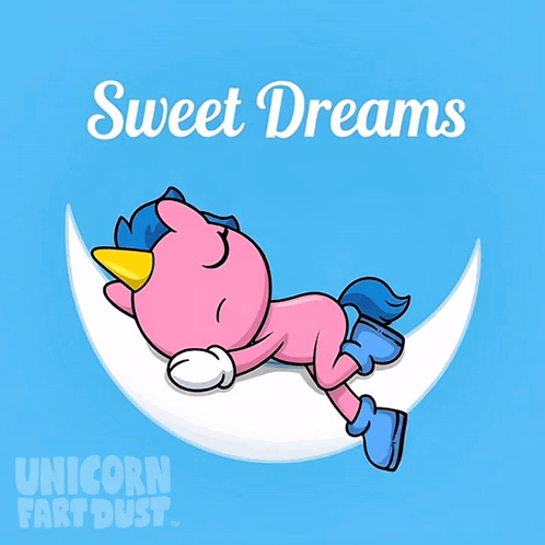A Pink Unicorn Is Sleeping On A Crescent Moon With The Words Sweet Dreams Written Above It GIF
