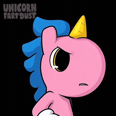 A Pink Unicorn With Horns Is Holding A Uno Card GIF