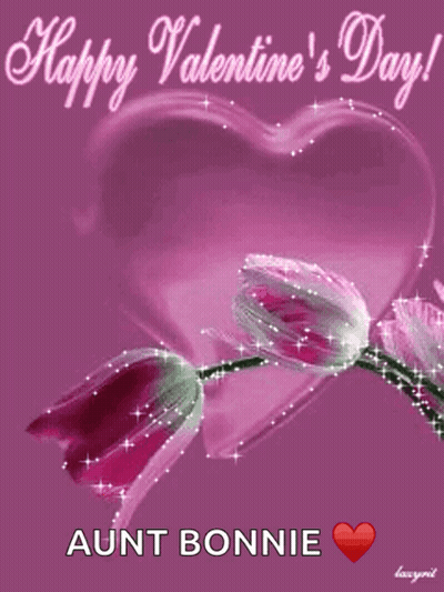 A Pink Valentine 'S Day Card With Flowers And A Heart GIF