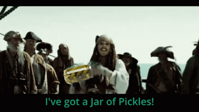 A Pirate Holding A Jar Of Pickles With The Words I 'Ve Got A Jar Of Pickles GIF