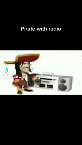 A Pirate Is Holding A Boombox And A Gun . GIF